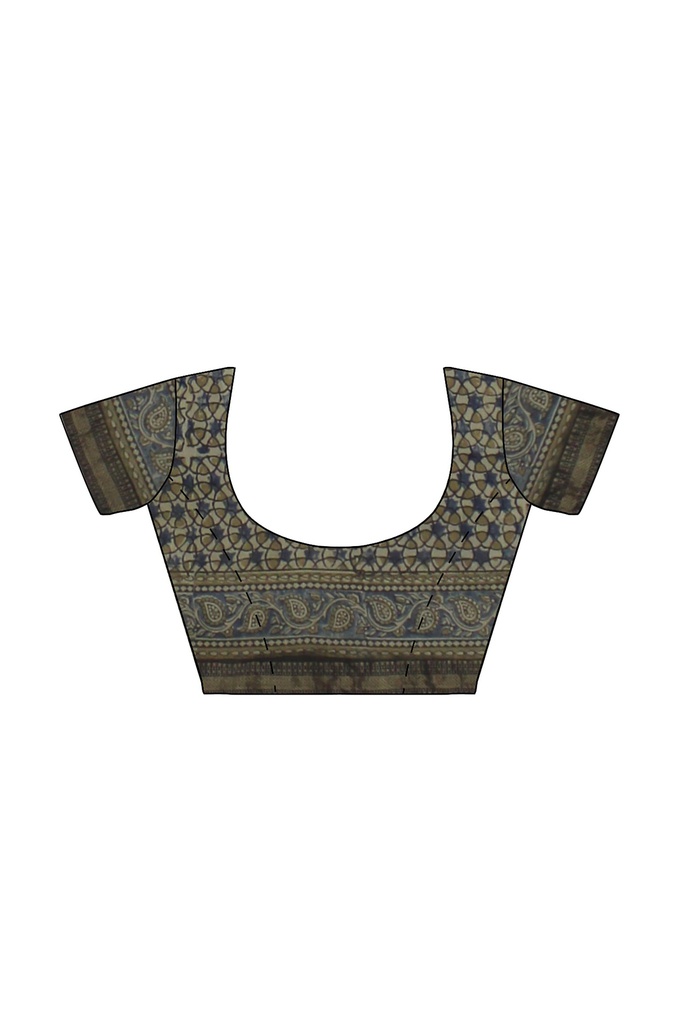 Ajrakh Hand Block Print Chanderi Silk Saree
