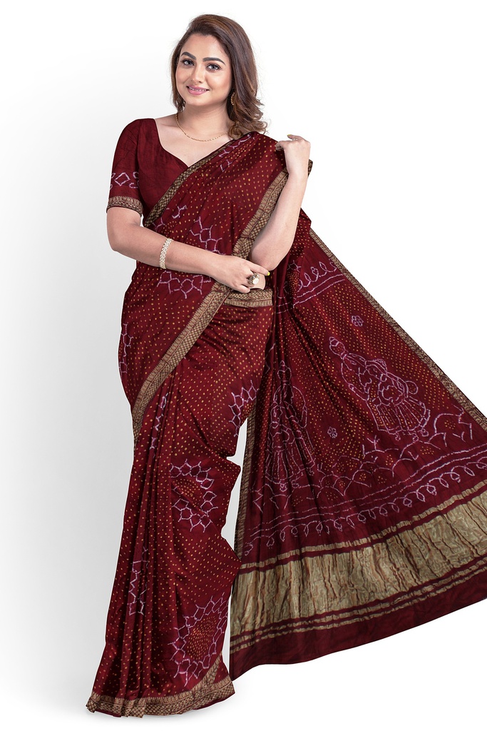 Hand Dyed Gaji Silk Bandhani Saree