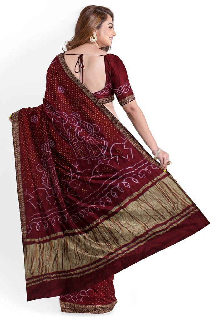 Hand Dyed Gaji Silk Bandhani Saree