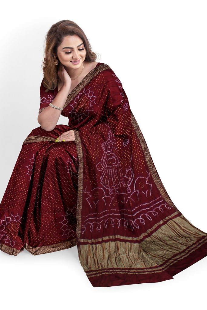 Hand Dyed Gaji Silk Bandhani Saree