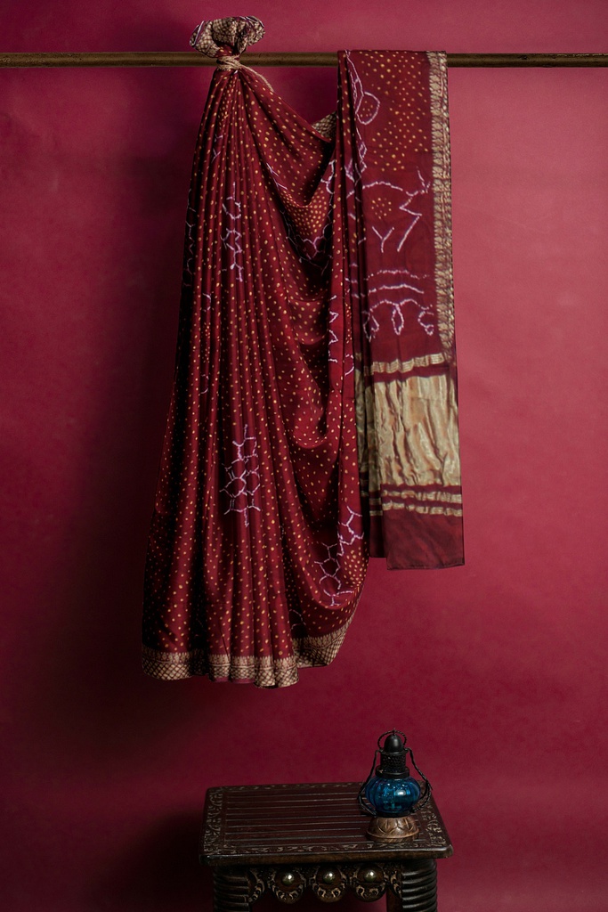 Hand Dyed Gaji Silk Bandhani Saree