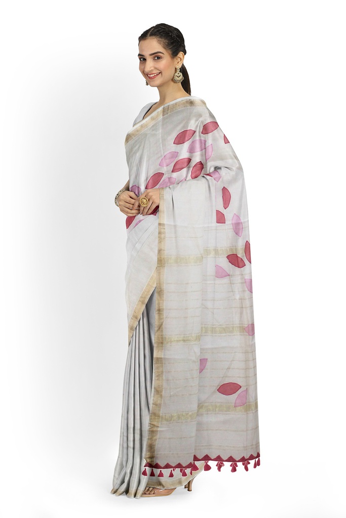 Handstitched Chanderi Silk Applique Saree