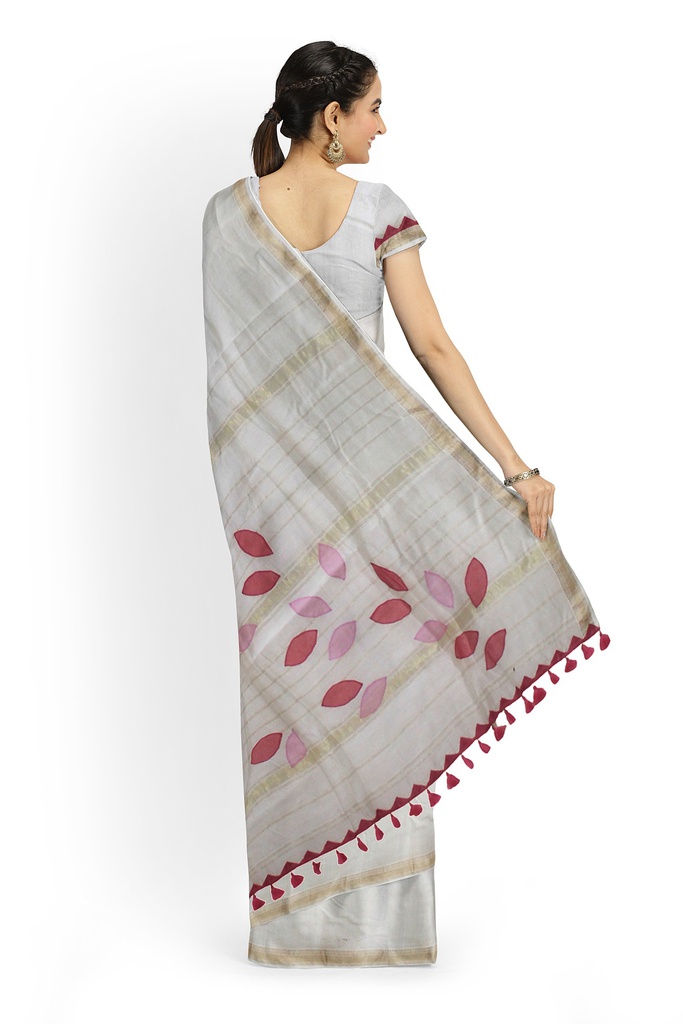 Handstitched Chanderi Silk Applique Saree