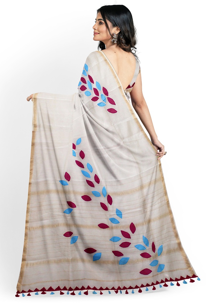 Handstitched Chanderi Silk Applique Saree