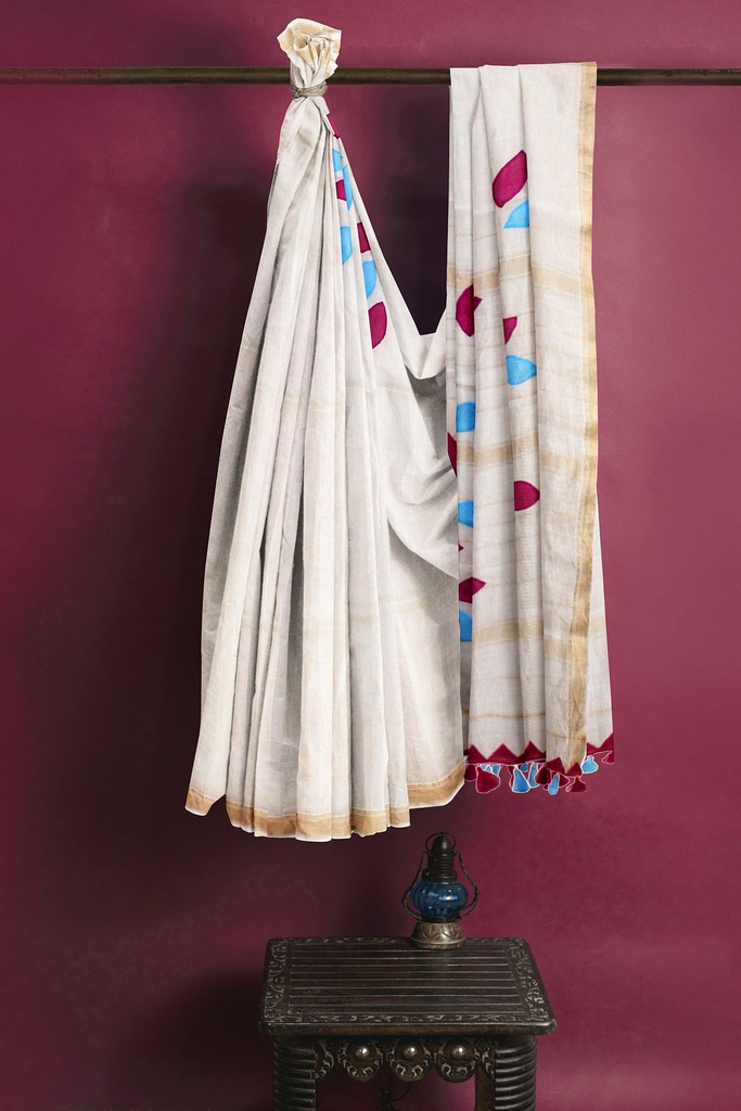 Handstitched Chanderi Silk Applique Saree