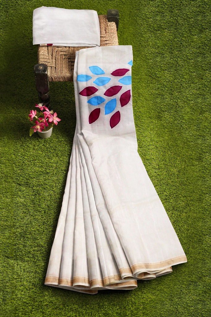 Handstitched Chanderi Silk Applique Saree
