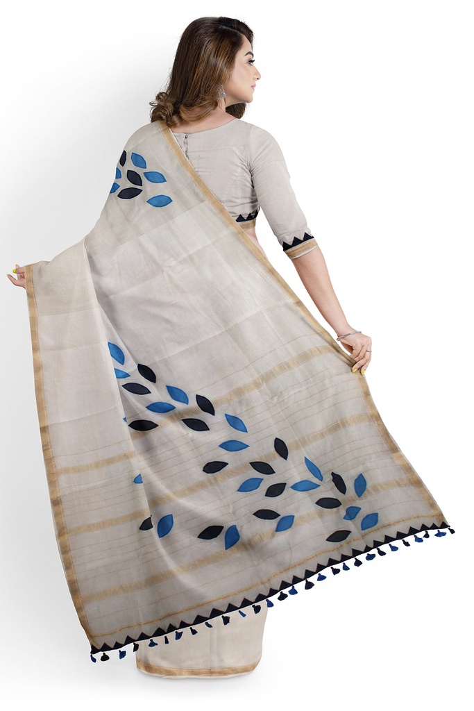 Handstitched Chanderi Silk Applique Saree