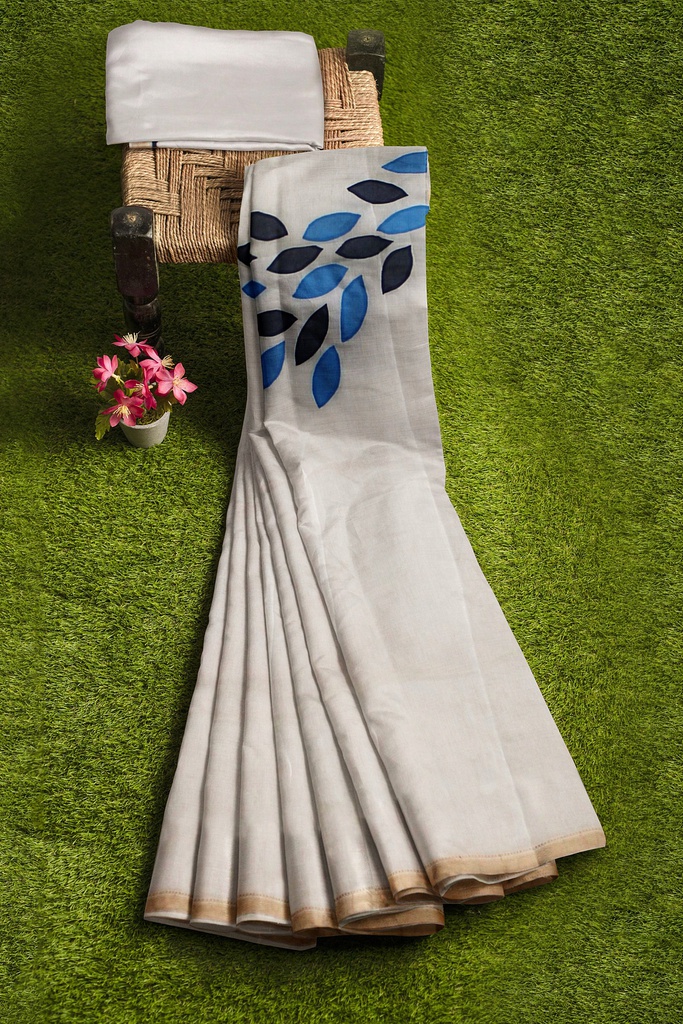 Handstitched Chanderi Silk Applique Saree