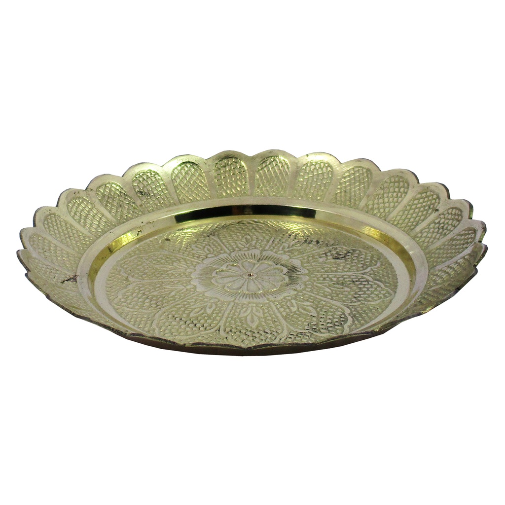 Handcrafted Brass Decorative Dish with Floral Embossed Design