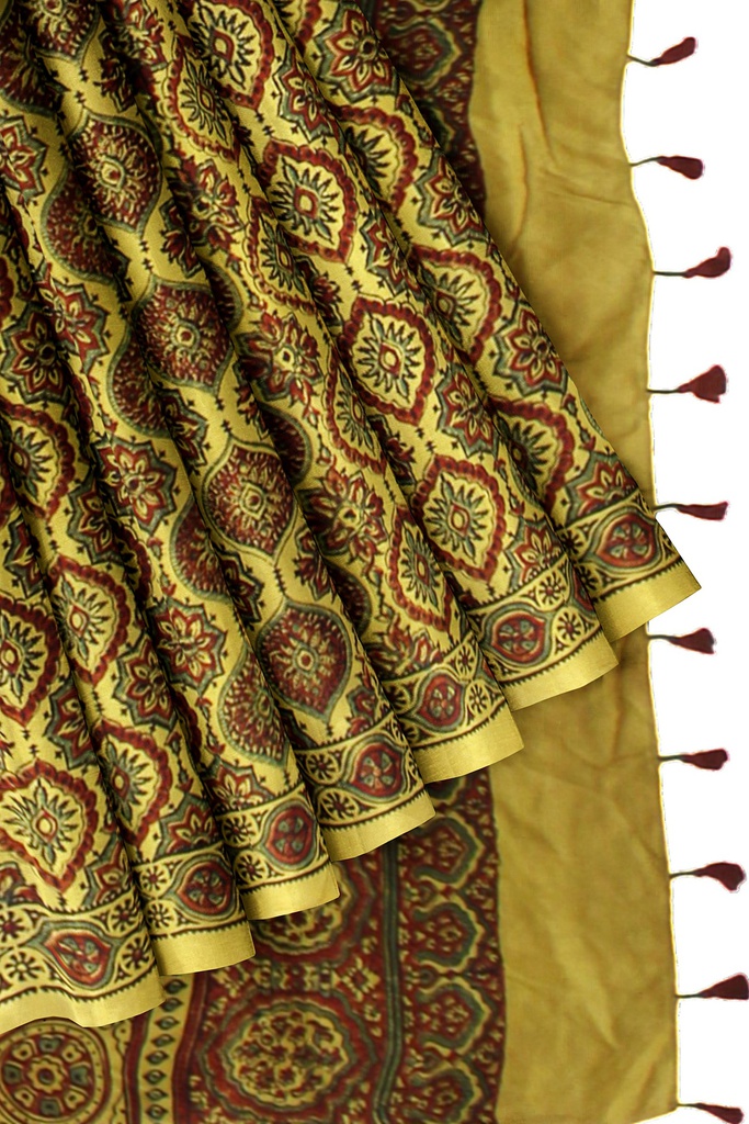 Modal Silk Ajrakh Hand Block Print Saree