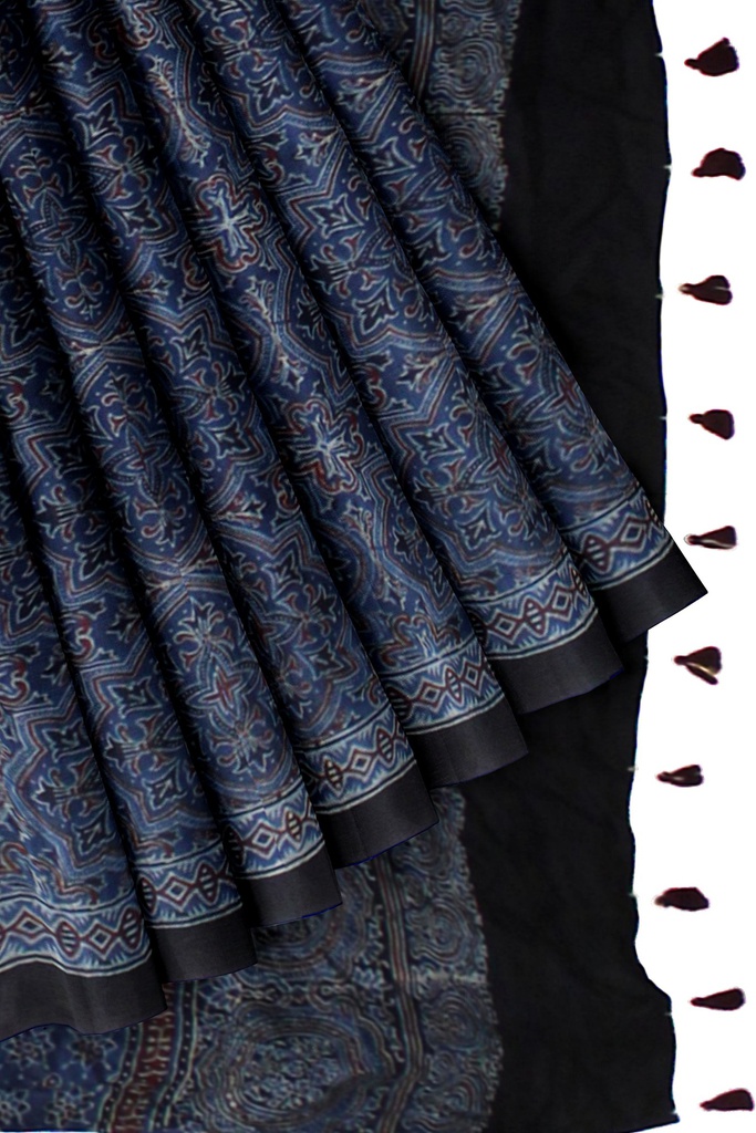 Modal Silk Ajrakh Hand Block Print Saree