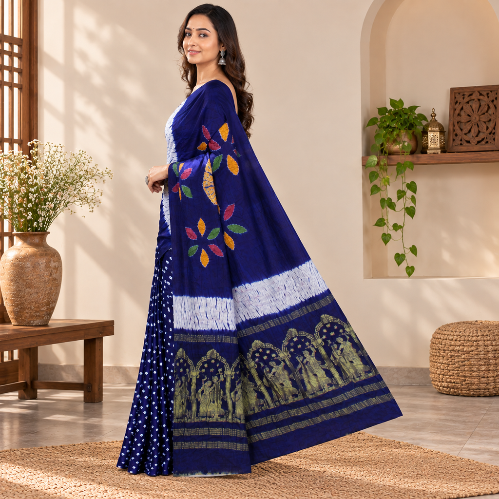 Modal Silk Bandhani Saree with Shibori Pallu