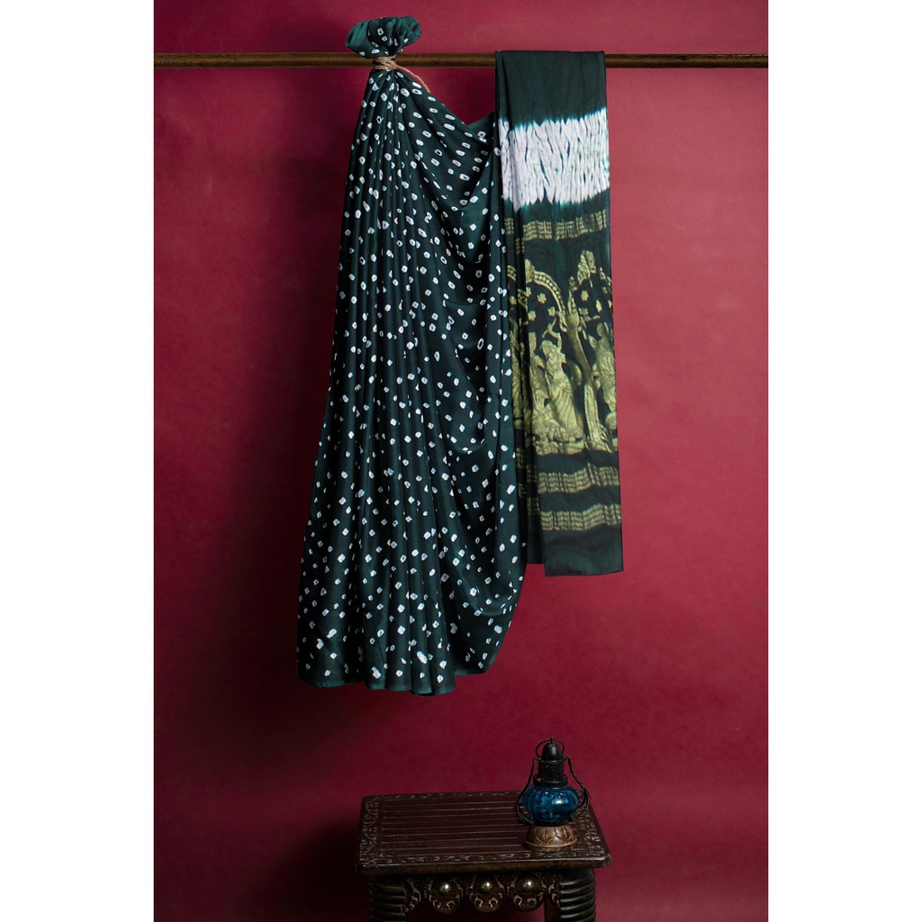 Modal Silk Bandhani Saree with Shibori Pallu