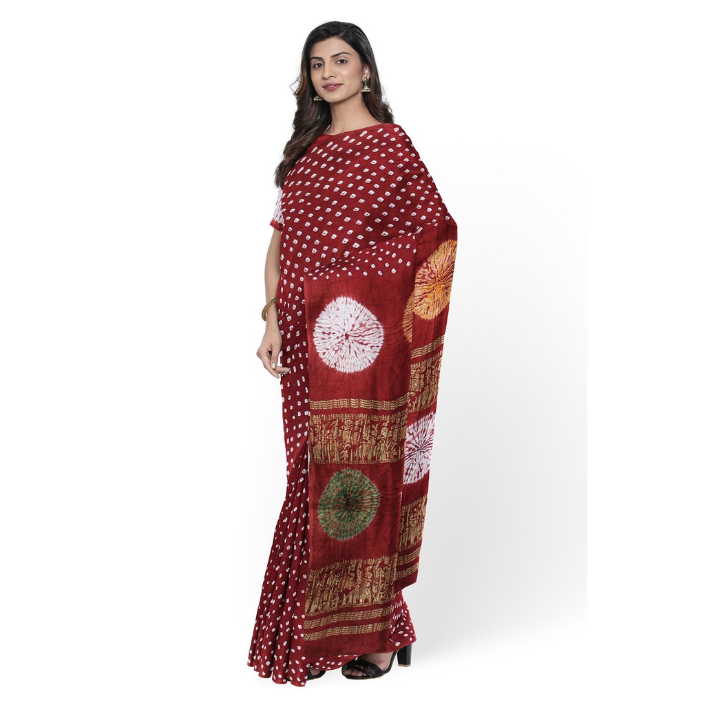 Modal Silk Bandhani Saree with Shibori Pallu
