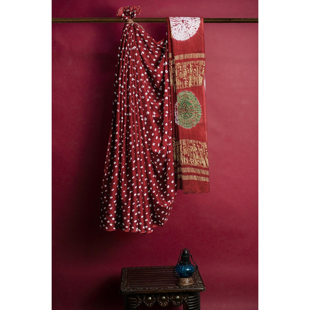Modal Silk Bandhani Saree with Shibori Pallu