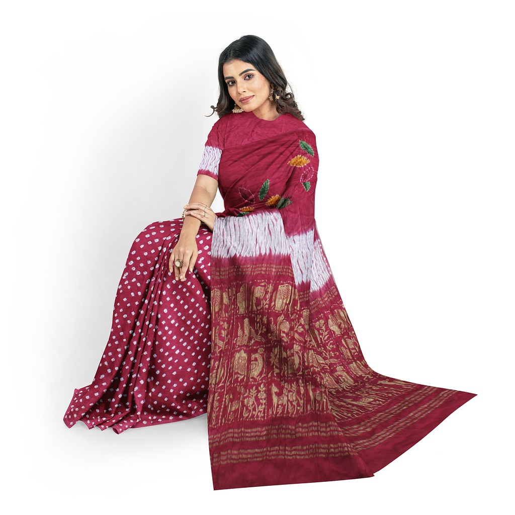 Modal Silk Bandhani Saree with Shibori Pallu