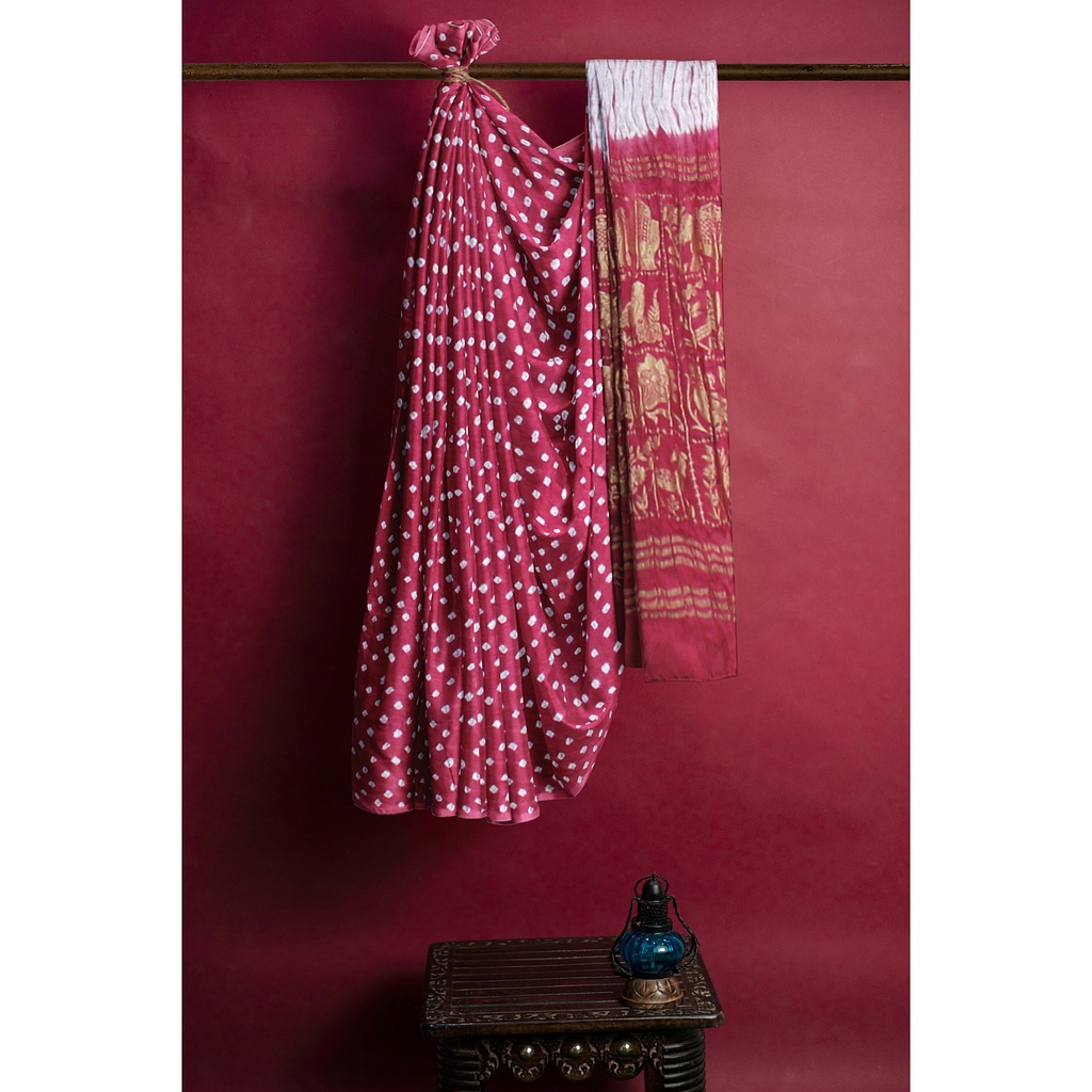 Modal Silk Bandhani Saree with Shibori Pallu