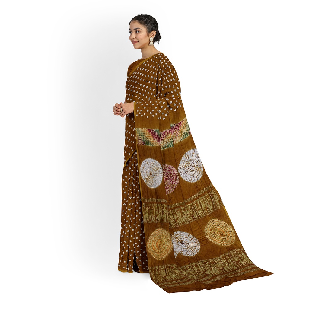 Modal Silk Bandhani Saree with Shibori Pallu