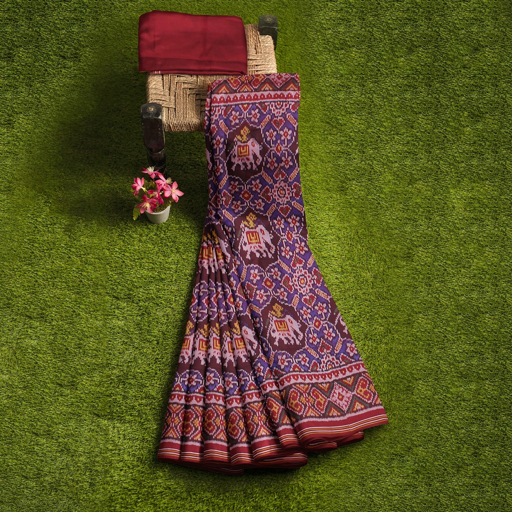 Hancrafted Semi Ikat Silk Patola Saree