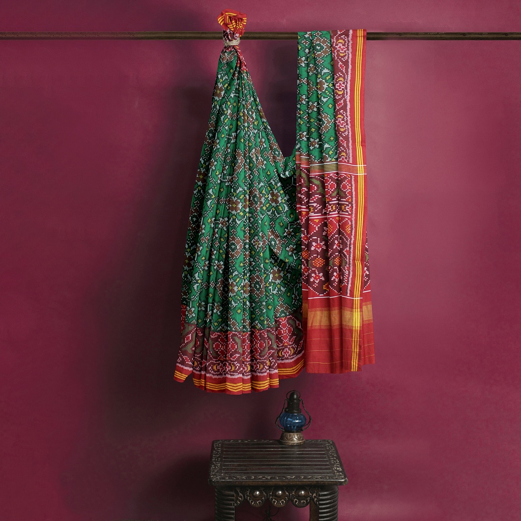 Hancrafted Semi Ikat Silk Patola Saree