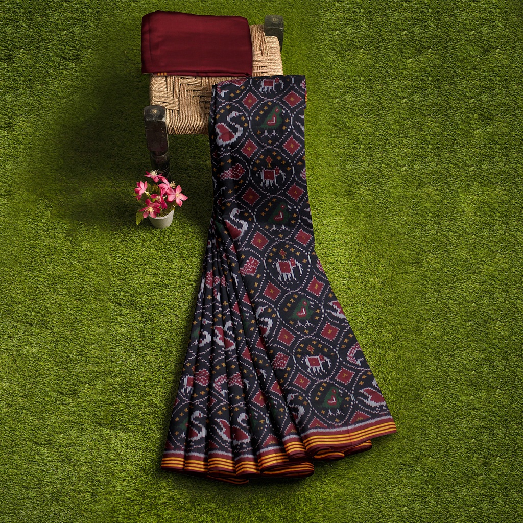 Hancrafted Semi Ikat Silk Patola Saree