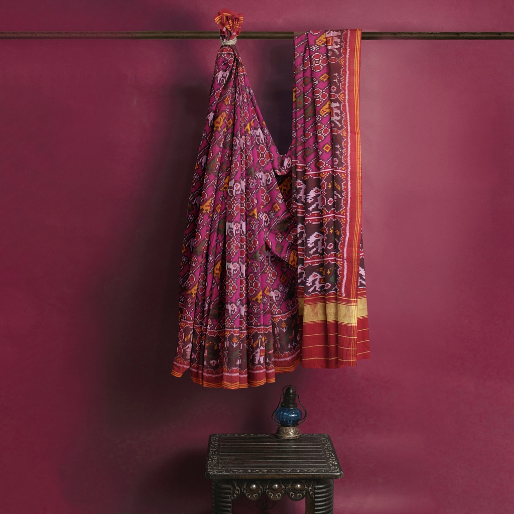 Hancrafted Semi Ikat Silk Patola Saree