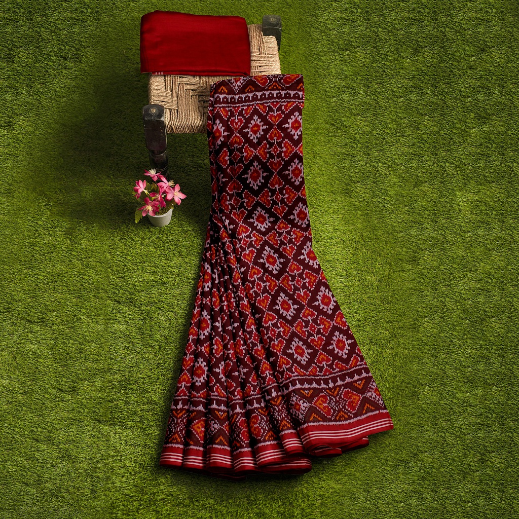 Hancrafted Semi Ikat Silk Patola Saree