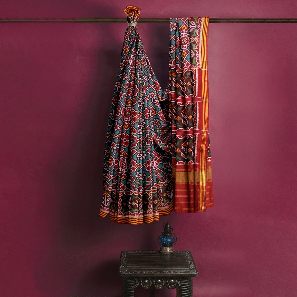 Hancrafted Semi Ikat Silk Patola Saree