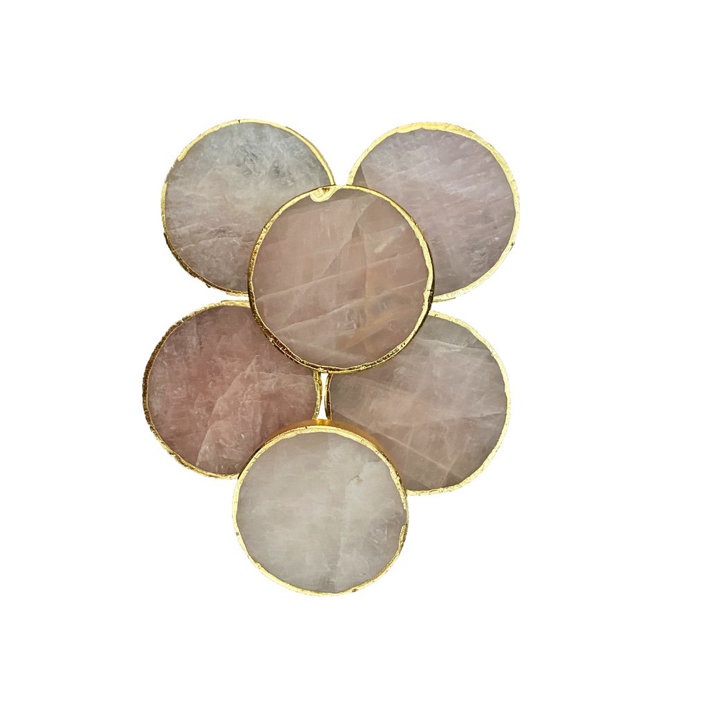 Handmade Natural Pink Quartz Round Agate Coaster