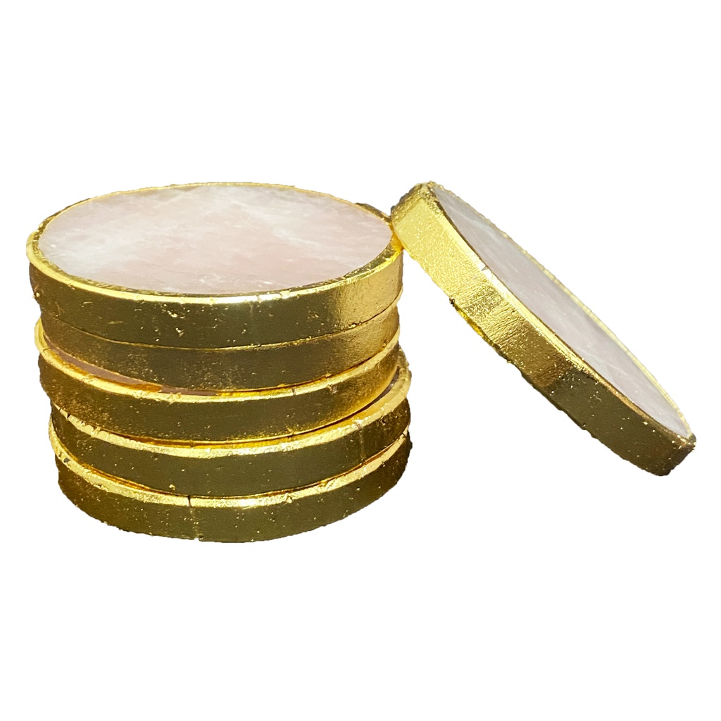 Handmade Natural Pink Quartz Round Agate Coaster