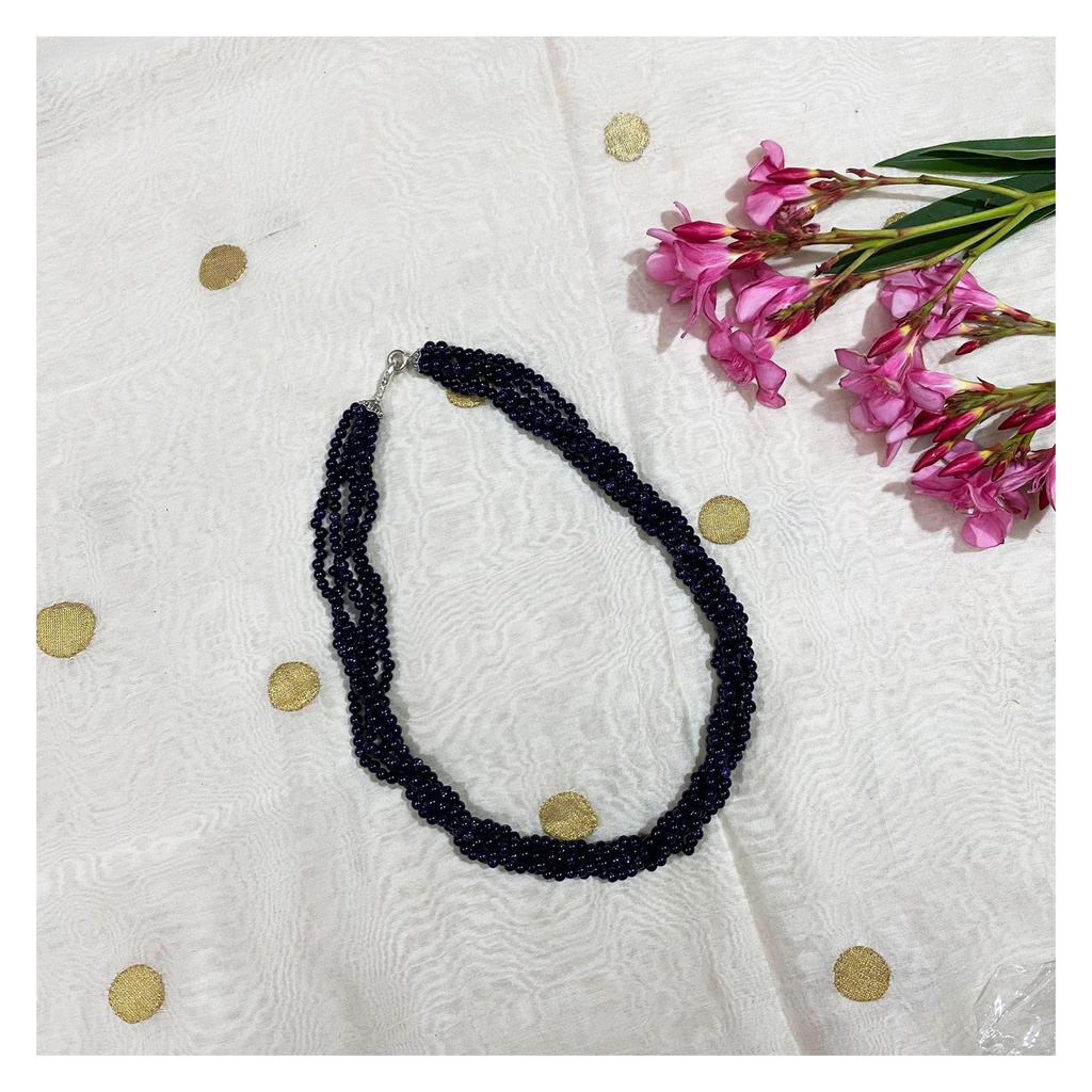 Handmade Blue Sun Stone Round Bead Necklace