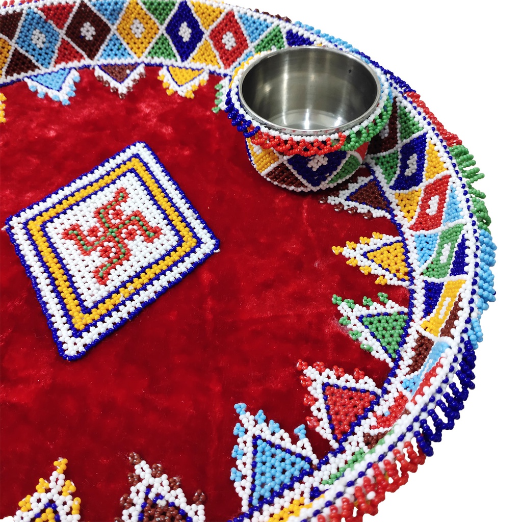 Handmade Decorative Beadwork Metal Pooja Thali
