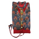Red Mashru Long Kurta with Block Printed Koti [Size : M]