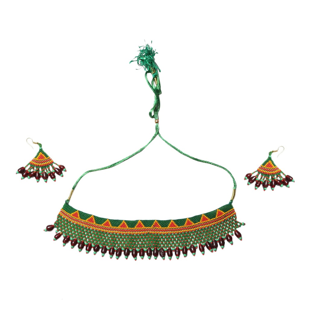 Handmade Green Beaded Choker Necklace Set