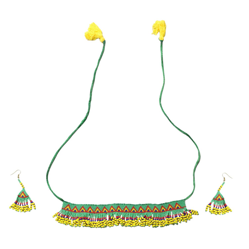 Handmade Green Beaded Choker Necklace Set