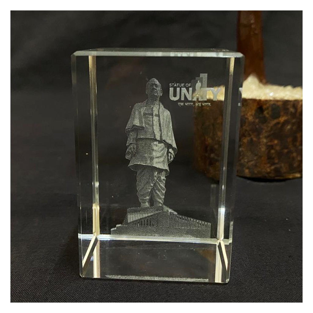 Handcrafted Statue of Unity Crystal Paperweight