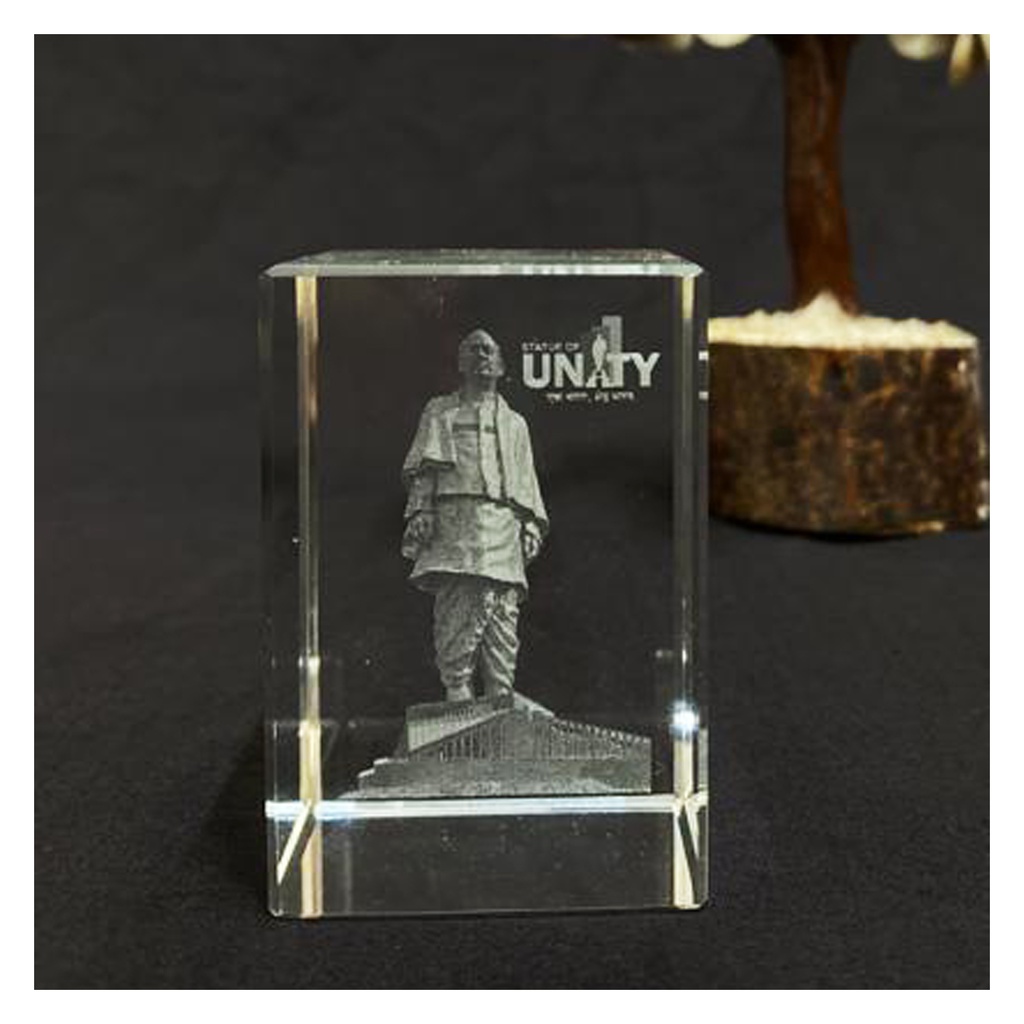 Handcrafted Statue of Unity Crystal Paperweight