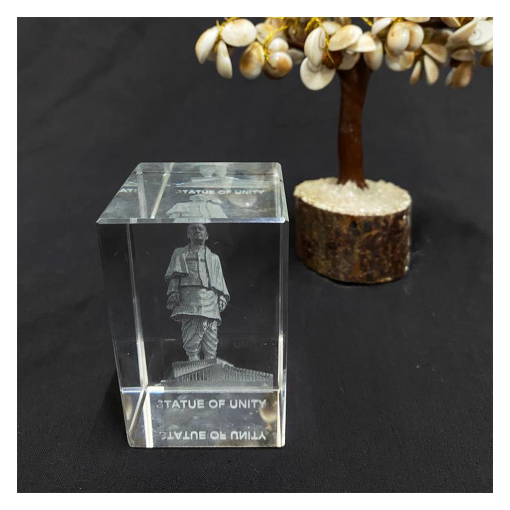 Handcrafted Statue of Unity Crystal Paperweight
