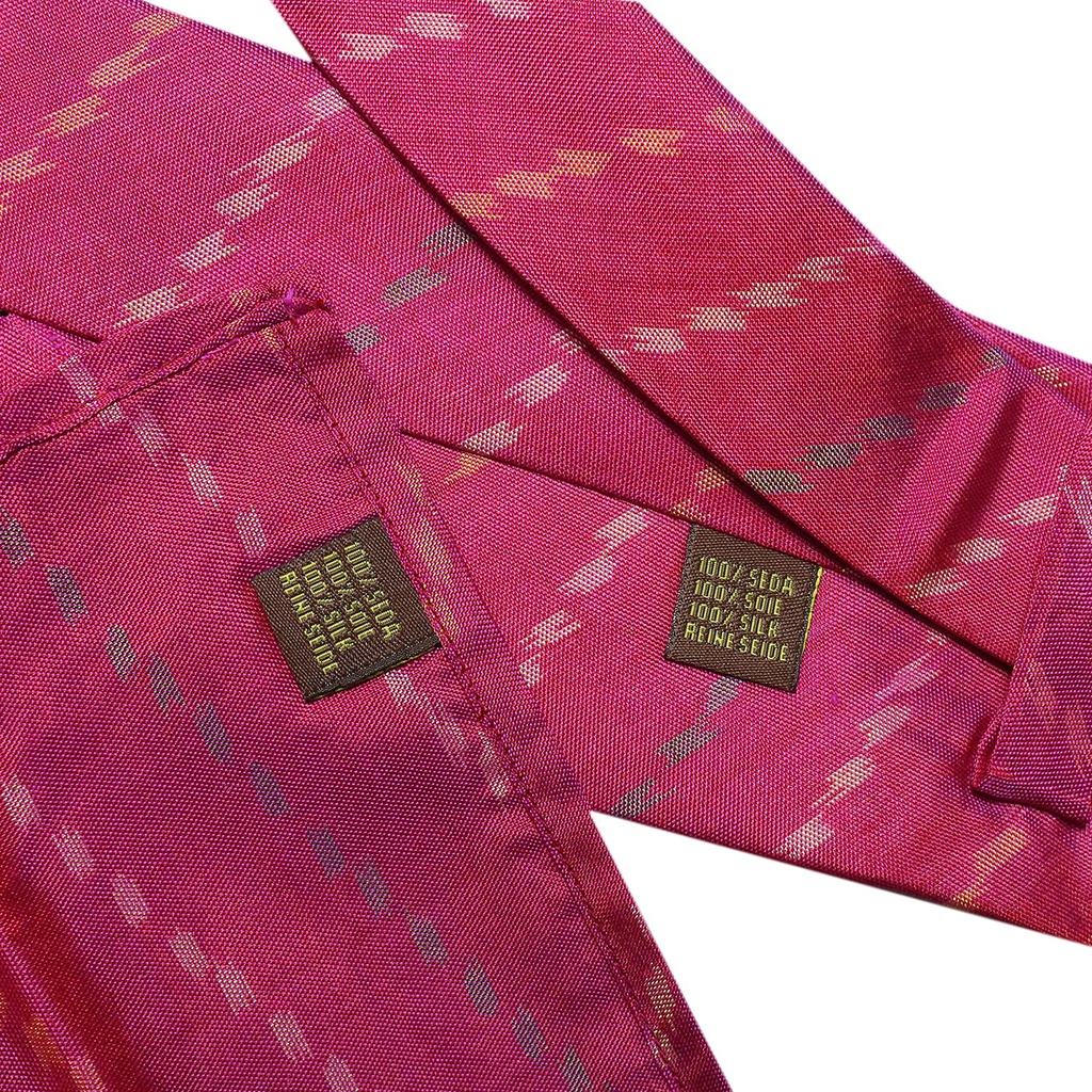 Handwoven Magenta Ikat Tie With Pocket Square