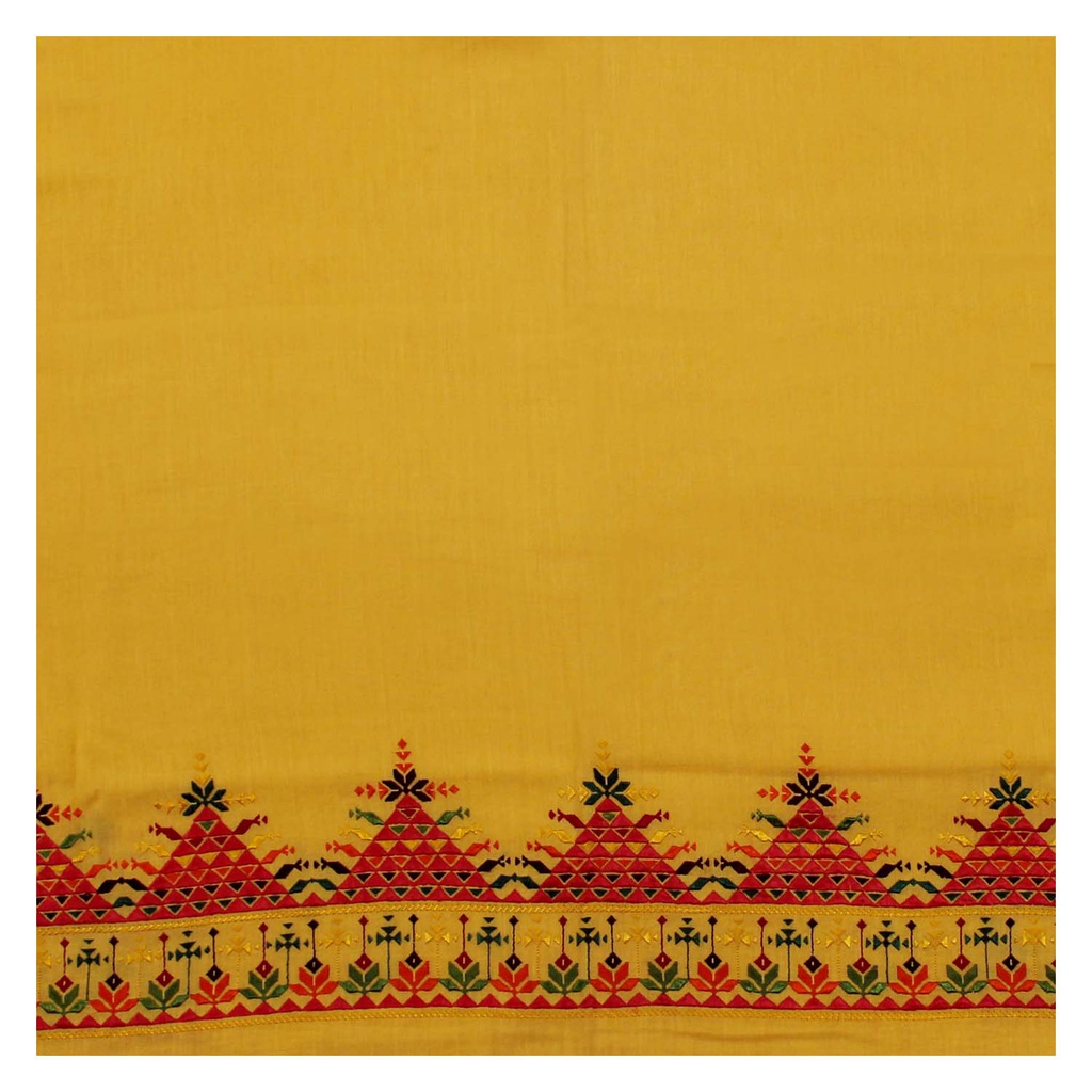 Yellow Hand Embroidered Unstitched Blouse Material