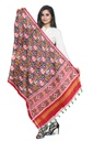 Red and Dark Green Handwoven Double Ikat Silk Dupatta