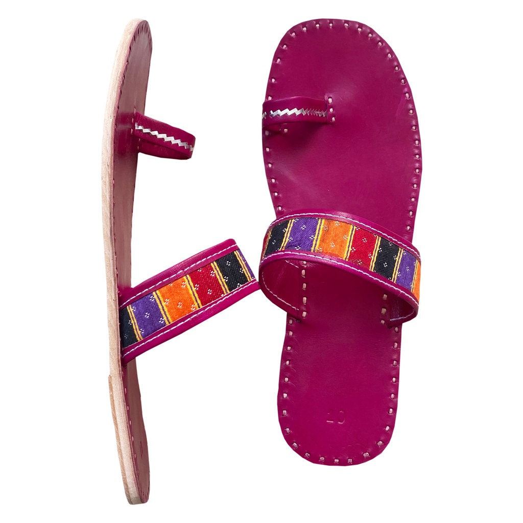 Magenta Handstitched Leather Flats