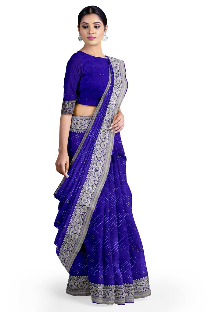 Blue Georgette Banarasi Hand Dyed Bandhani Saree