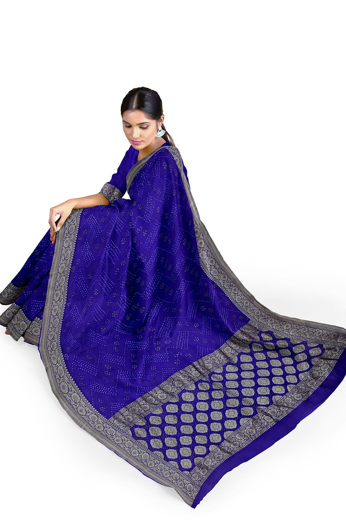 Blue Georgette Banarasi Hand Dyed Bandhani Saree