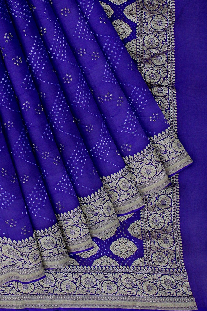 Blue Georgette Banarasi Hand Dyed Bandhani Saree