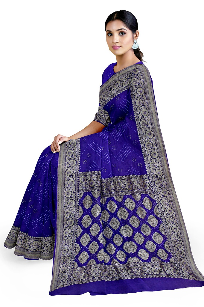 Blue Georgette Banarasi Hand Dyed Bandhani Saree