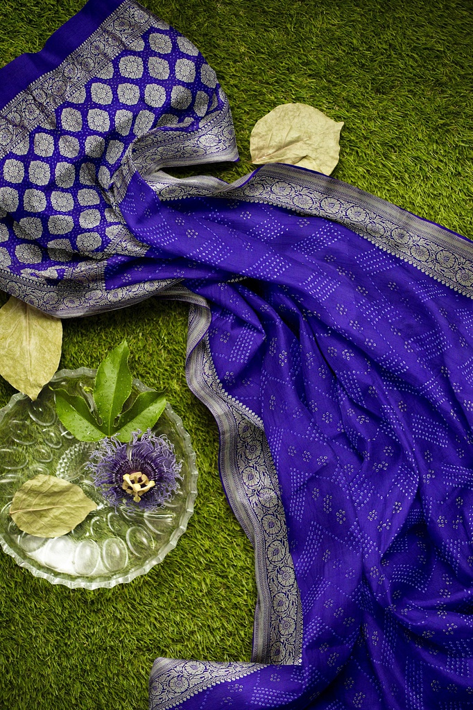 Blue Georgette Banarasi Hand Dyed Bandhani Saree