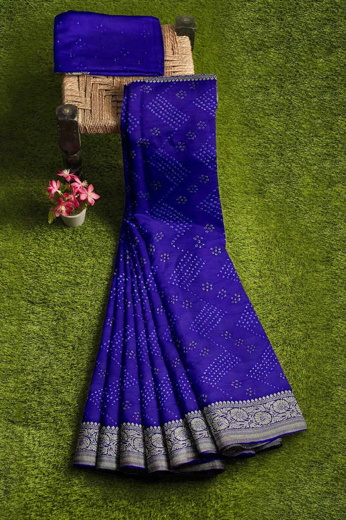 Blue Georgette Banarasi Hand Dyed Bandhani Saree