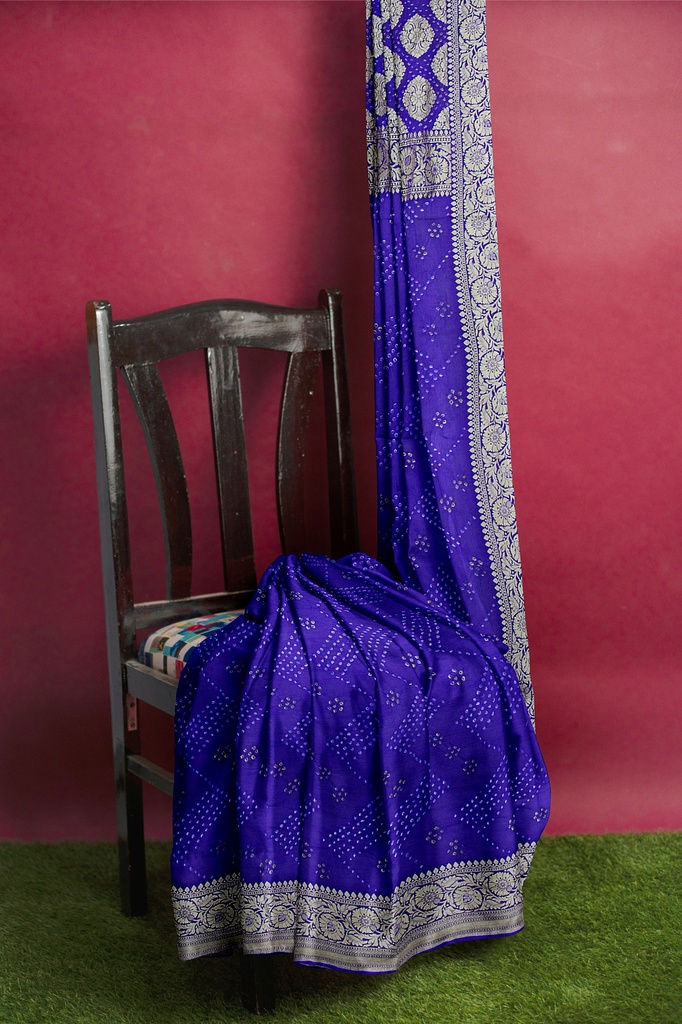 Blue Georgette Banarasi Hand Dyed Bandhani Saree