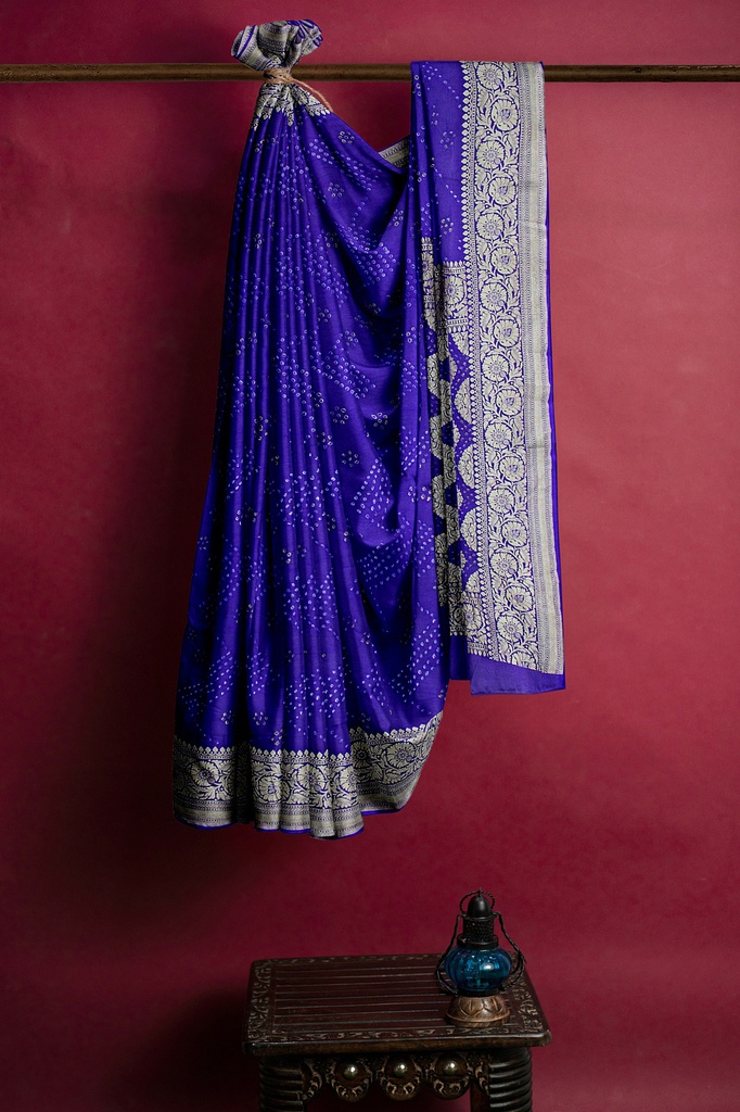 Blue Georgette Banarasi Hand Dyed Bandhani Saree